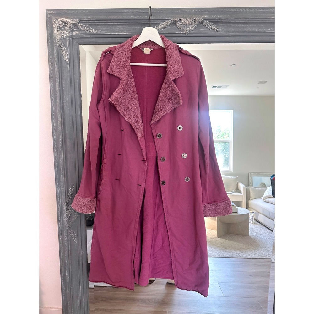 Hard Tail Forever 90s Vintage Steampunk Purple Sherpa Trim Cotton Trench Coat L